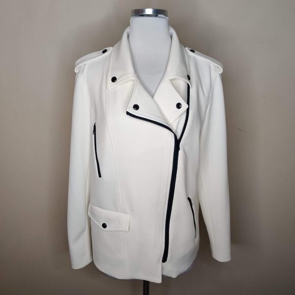 Sosken Marisa Minicucci White Moto Jacket Zip Up Stretch - Picture 1 of 10